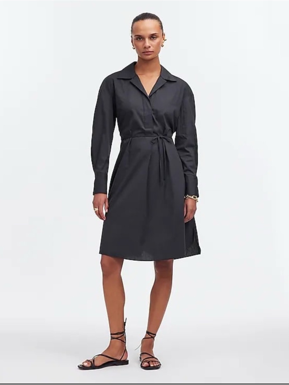 Madewell Black Long-Sleeve Tie-Waist Shirt Dress - Women